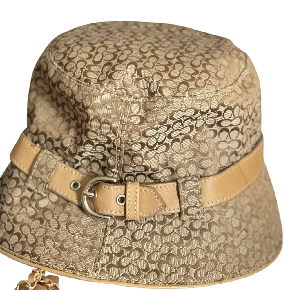 Coach Tan Bucket Hat with Leather Band Vintage Great condition